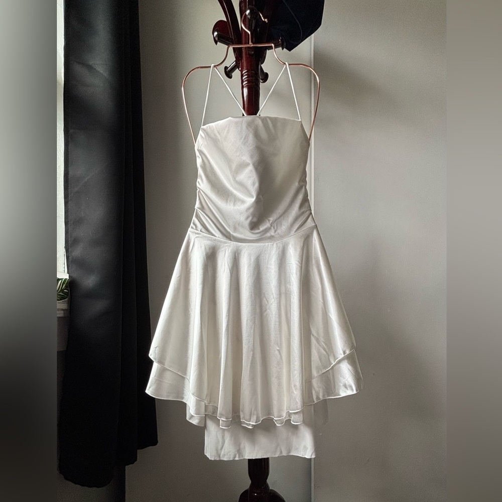 White Satin Backless Mini Dress - Picture 4 of 5